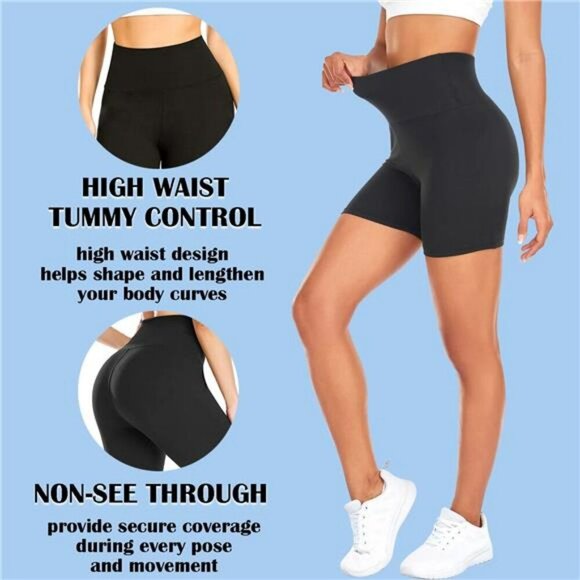 FULLSOFT High Waisted Biker Shorts Tummy Control Yoga Gym Workout Shorts - Picture 6 of 7